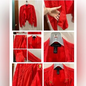 INC Women's Red jacket with lace sleeves